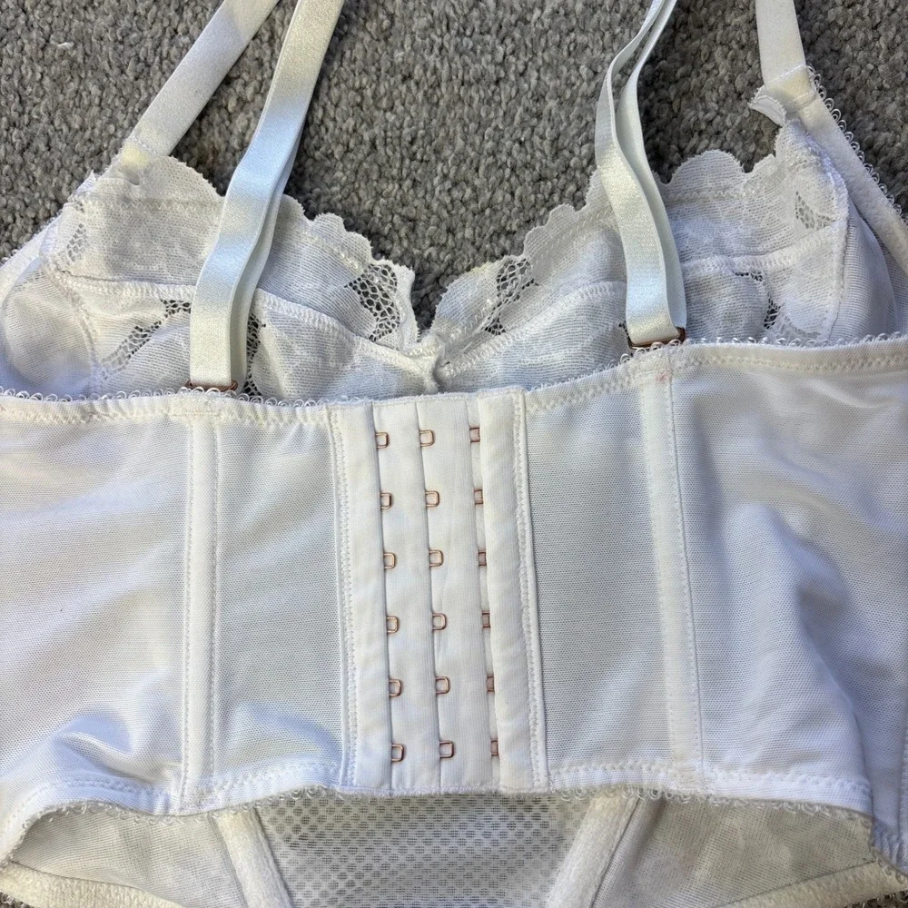 Savage X Fenty corset top womens small White Floral Lace Mesh Longline Bralette - Picture 8 of 14